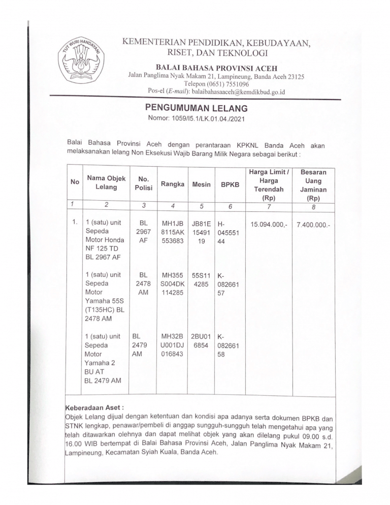Pengumuman Lelang