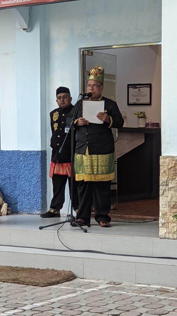 Kepala BBPA Karyono S.Pd., M.Hum. membacakan pidato dari menteri Nadiem Makarim