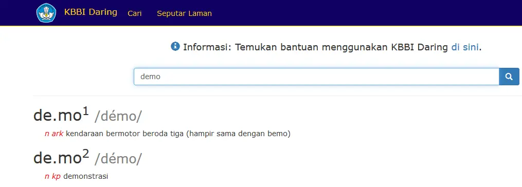 Entri Demo di KBBI