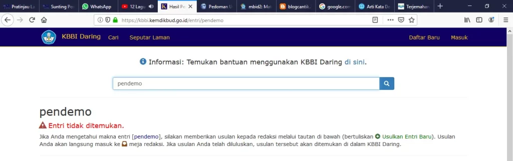 Kata Pendemo di KBBI
