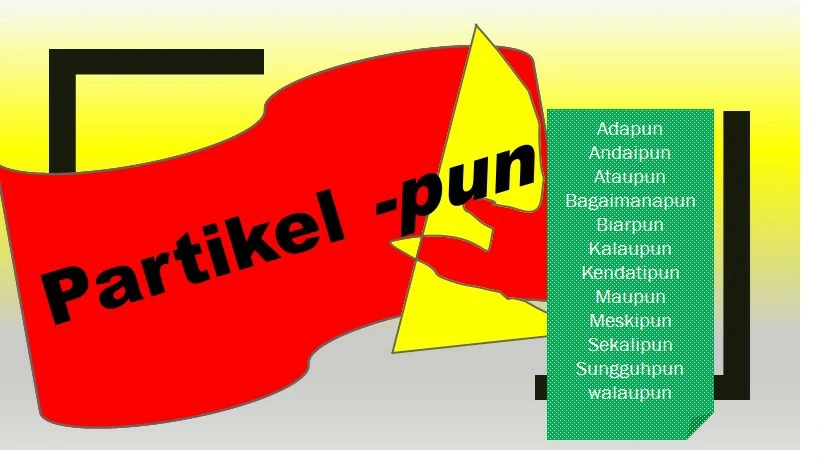 Ilustrasi partikel -pun yang didominasi warna merah, kuning, dan hijau