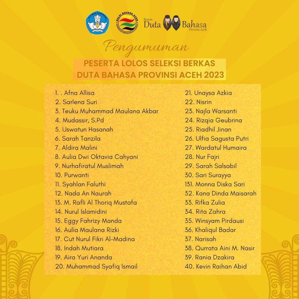peserta lolos dubasprov aceh 2023 halaman 1