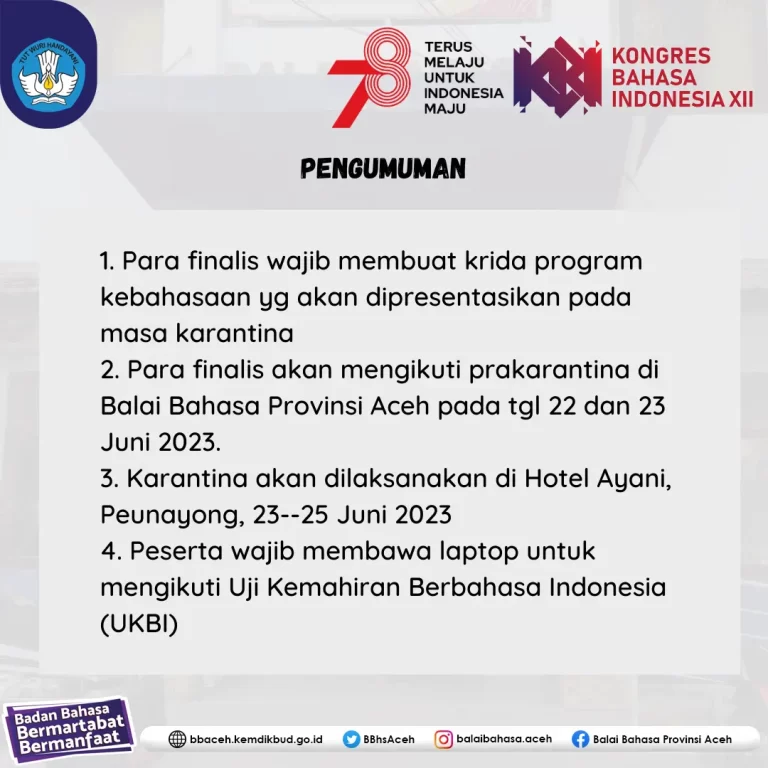pengumuman terkait duta bahasa provinsi aceh 2023